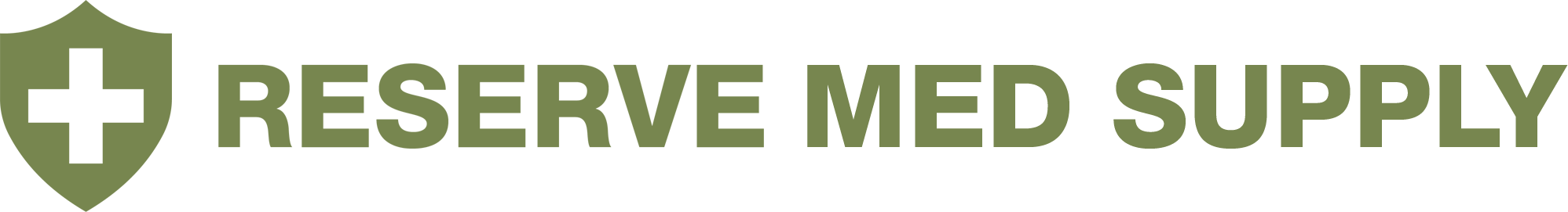 Logo of Reserve Med Supply with a green shield icon on a white background